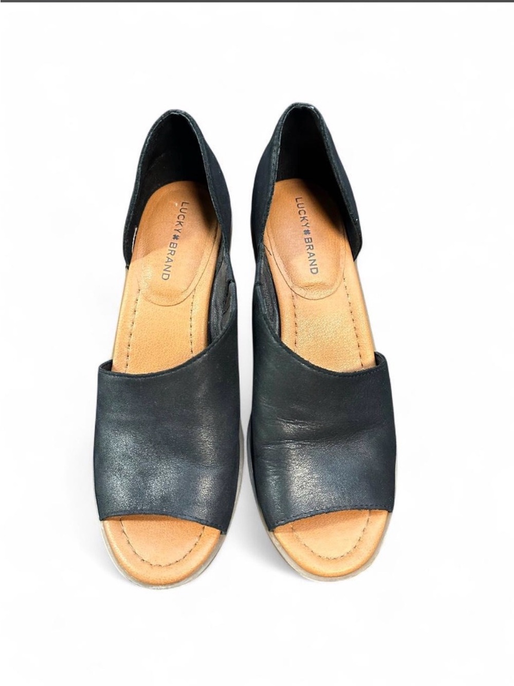 Lucky Brand Black Leather Open-Toe heels